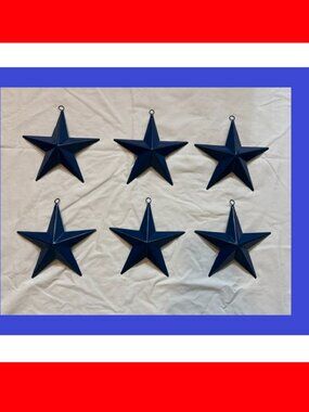 Set of Six Blue Painted Tin Stars w/ Hanging Loop 6 3/4" X 6 3/4" Six (6) 16006B